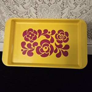 Vintage OYO Yellow Floral Plastic Serving Tray Retro 1970s Decor